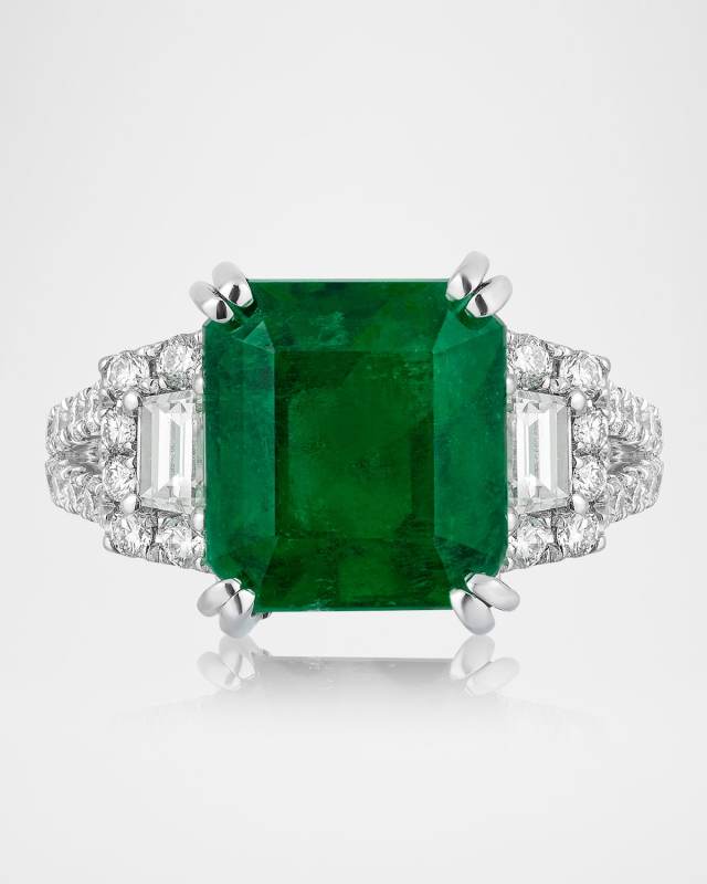 18K White Gold Colombian Emerald and Diamond Ring, Size 6